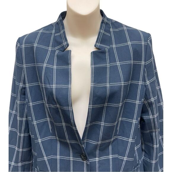 Banana Republic NWOT Blue Window Pane Print Flare Sleeve Washable Blazer Size 8 - Picture 2 of 9